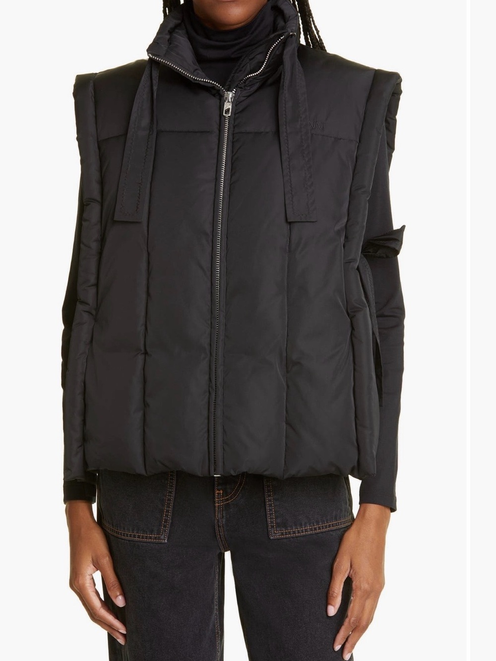 Ganni Oversized Black Quilted Puffer Vest